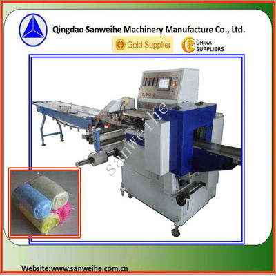 3.6KW Blue Horizontal Flow Wrap Machine  Wider Film Reciprocating Packaging Machine