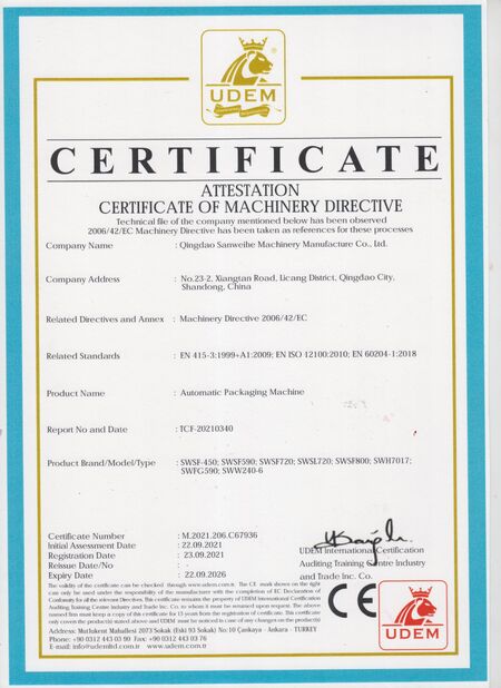 China Qingdao Sanweihe Machinery Manufacture Co., Ltd. certification